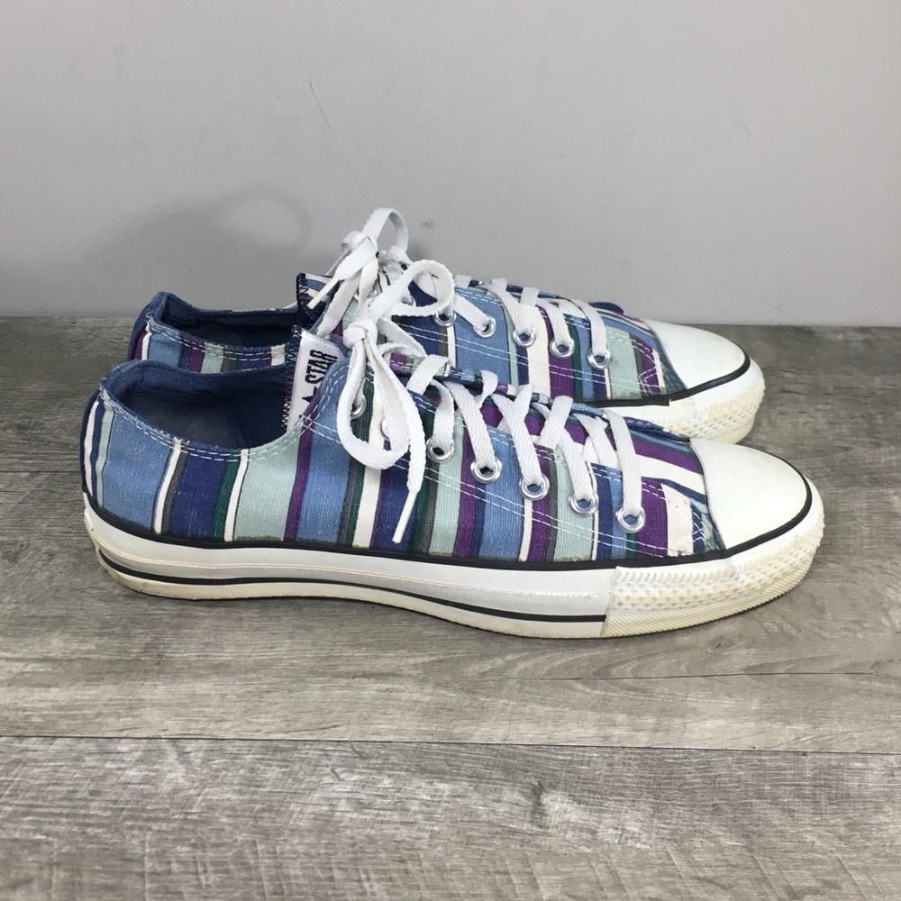 Vtg CONVERSE Chucks All Star Striped Blue Canvas Low Top Men’s Sneakers Kicks 9